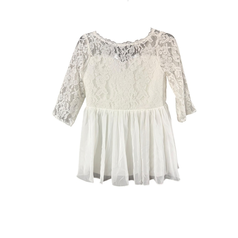 JJ's House Ivory Lace Chiffon Peplum Top 3/4 Sleeve Wedding Party HFTZ10452